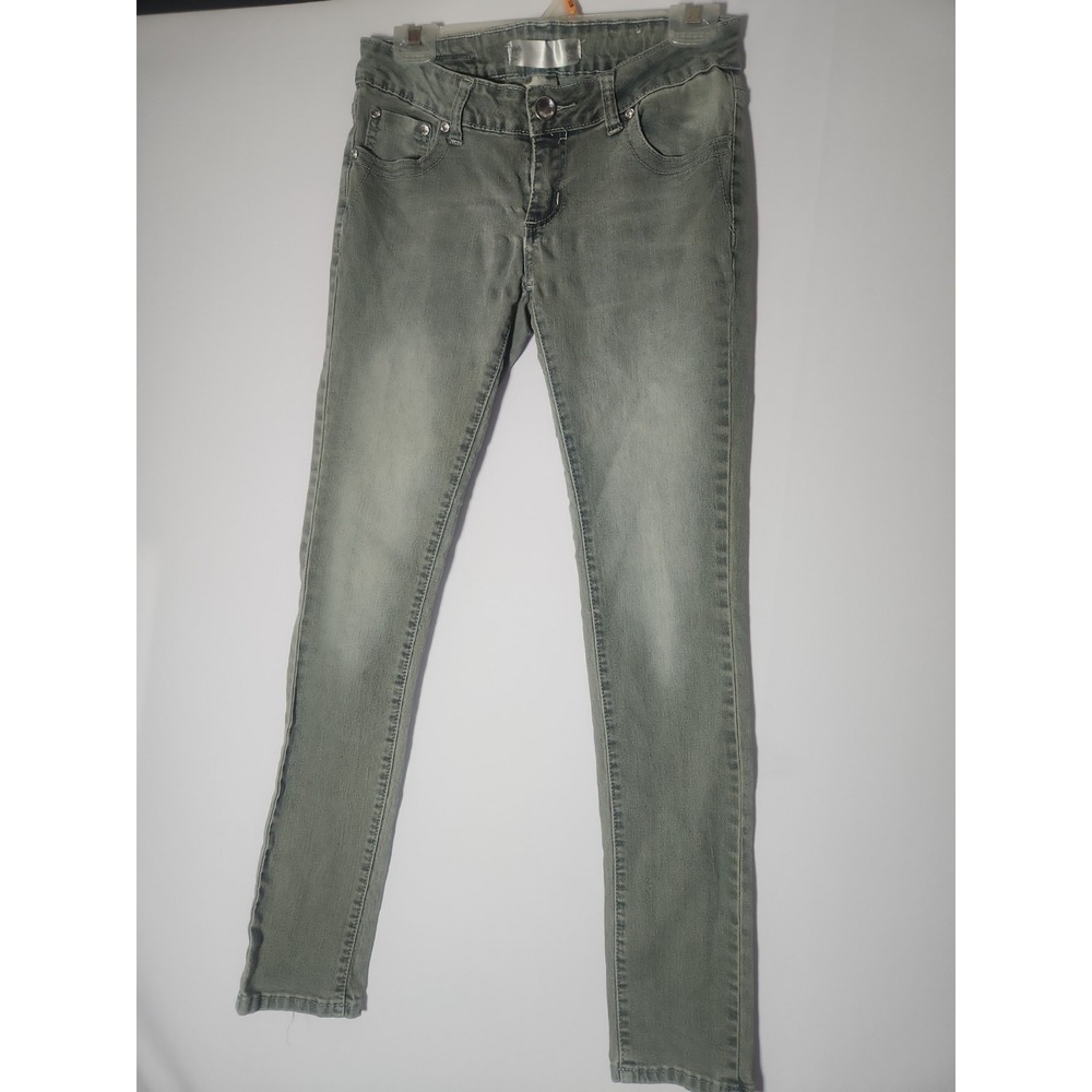 Secretly Evil Grey Gray Rhinestone Skinny Jeans Pants Size 7 Alt Emo Y2K